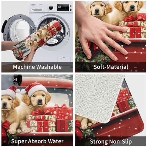 Rustic Christmas Red Truck With Dogs Bath Mat 1