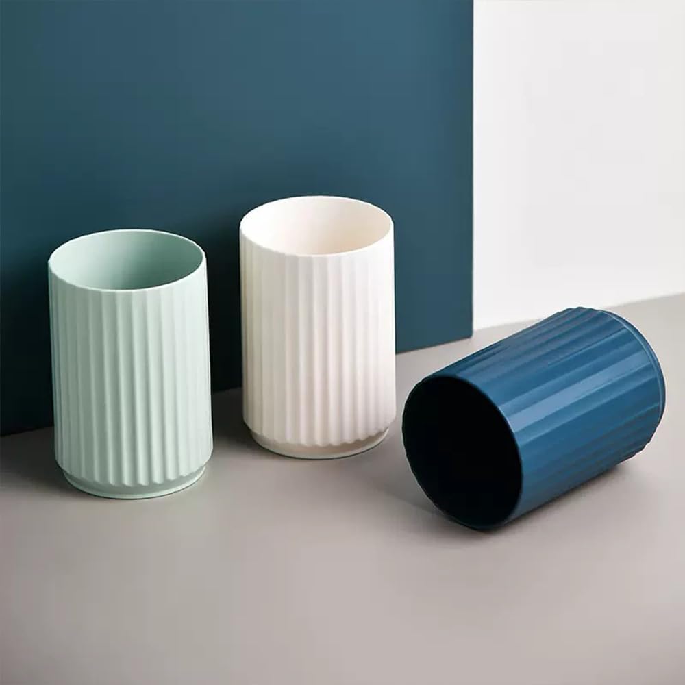 Wide Striped Toothbrush Cup 2Pcs - Reusable Bathroom Cup White Green