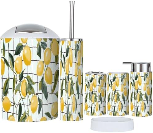 Boho Drawn Lemons Bathroom Accessory Set 6 Piece
