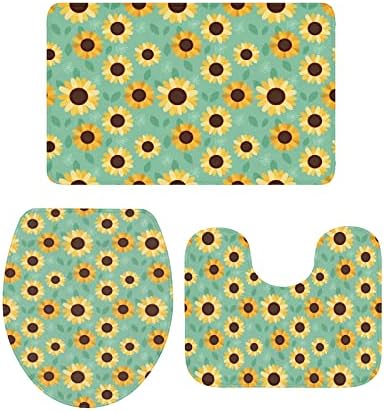 YESOF66 3 Piece Bathroom Rug Set with Non-Slip Sunflower Pattern