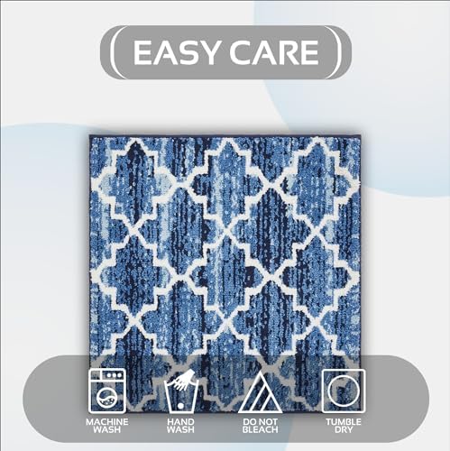 Better Trends Savio Blue Square Bath Mat - Non Slip Washable