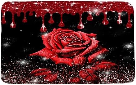 Red Rose Bath Mat with Shiny Roses Design 1