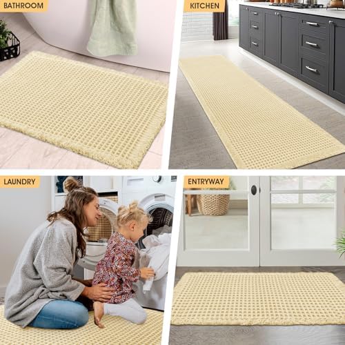 IM HOME Waffle Bath Mat Light Beige 32x20
