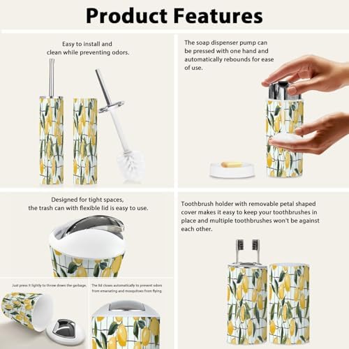Boho Drawn Lemons Bathroom Accessory Set 6 Piece