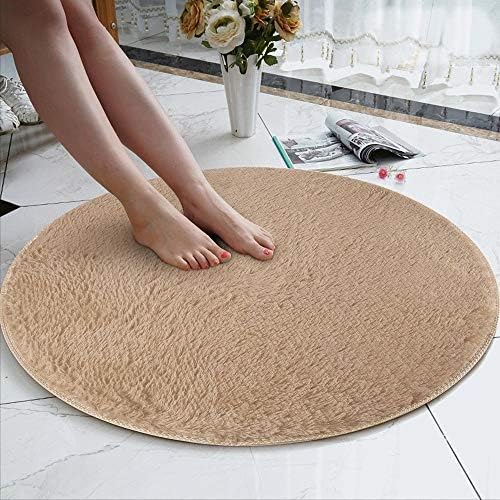Scceatti Fluffy Boho Bath Rug 32x32 Khaki
