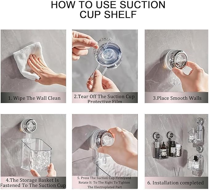 Clear Acrylic Suction Cup Shower Caddy - Small Size Wall Mounted No Drilling