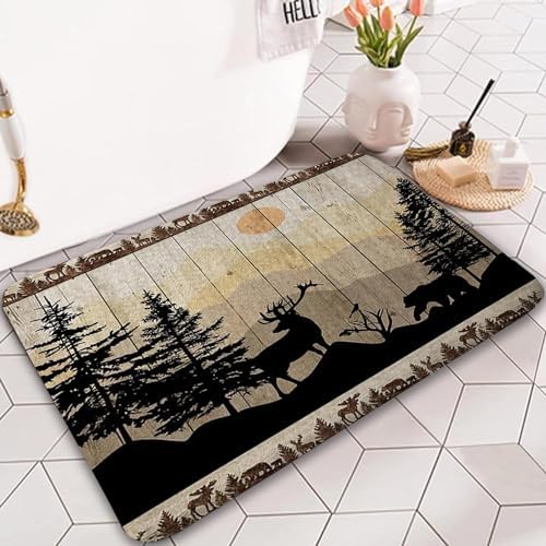 NYMB Rustic Cabin Bath Rug Set 19x31in Deer Bear Forest Print