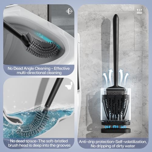 ASOBEAGE Deep Cleaner Toilet Brush with No-Slip Handle and Quick Drying Holder