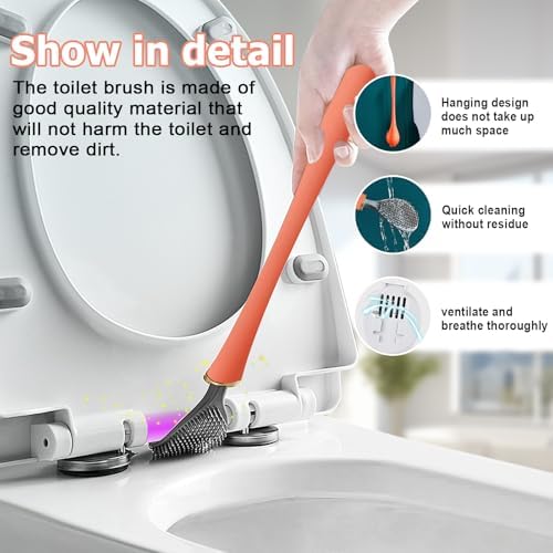 Modern Flexible Silicone Toilet Brush and Holder Set Orange