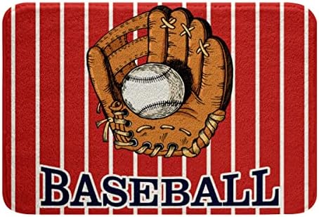 Baseball Bath Rug with Red Stripes 24x16 Inch