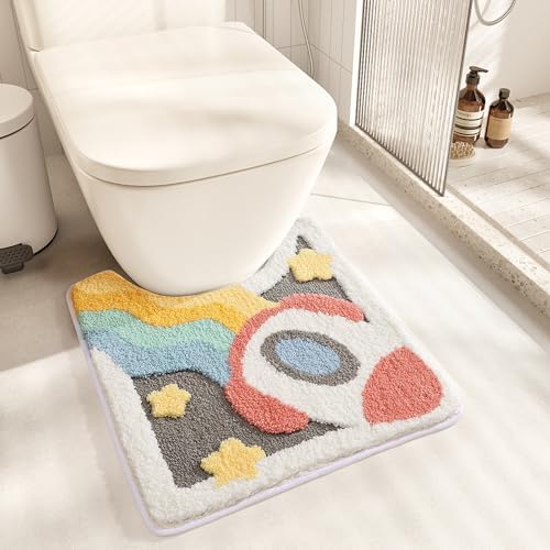 Tyrafry Cute U-Shaped Toilet Rug 20x22 Inches Microfiber