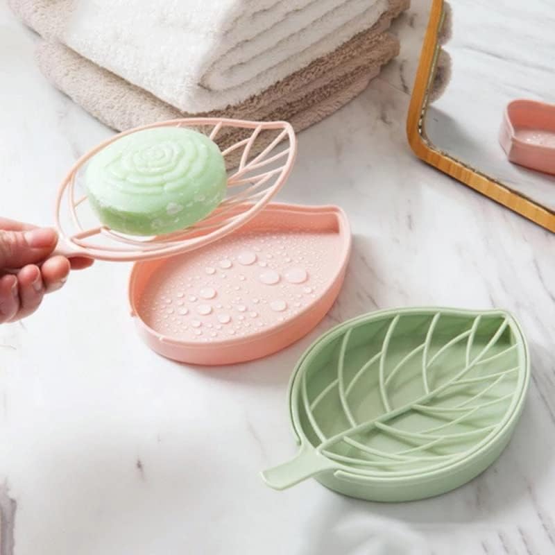 Helenhouse 3pcs Leaf Shape Soap Holder Dish Shower Storage Tray