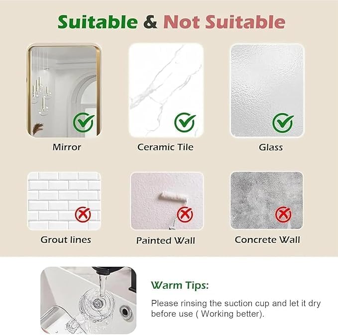 Clear Acrylic Suction Cup Shower Caddy - Small Size Wall Mounted No Drilling