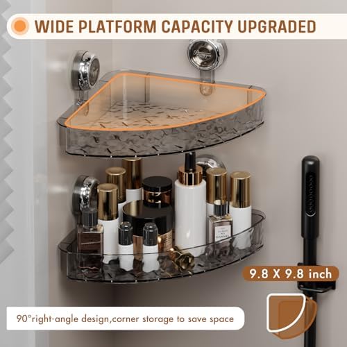MEIGESI Acrylic Corner Shower Caddy No-Drill Wall Mounted Gray Silver 1 Pack