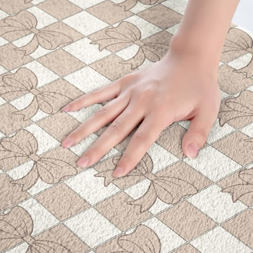 Light Pink Checkered Kids Door Mat Non Slip Bath Rug