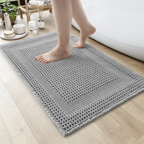 AMOAMI Waffle Bath Mat Non Slip Grey 18x30 1