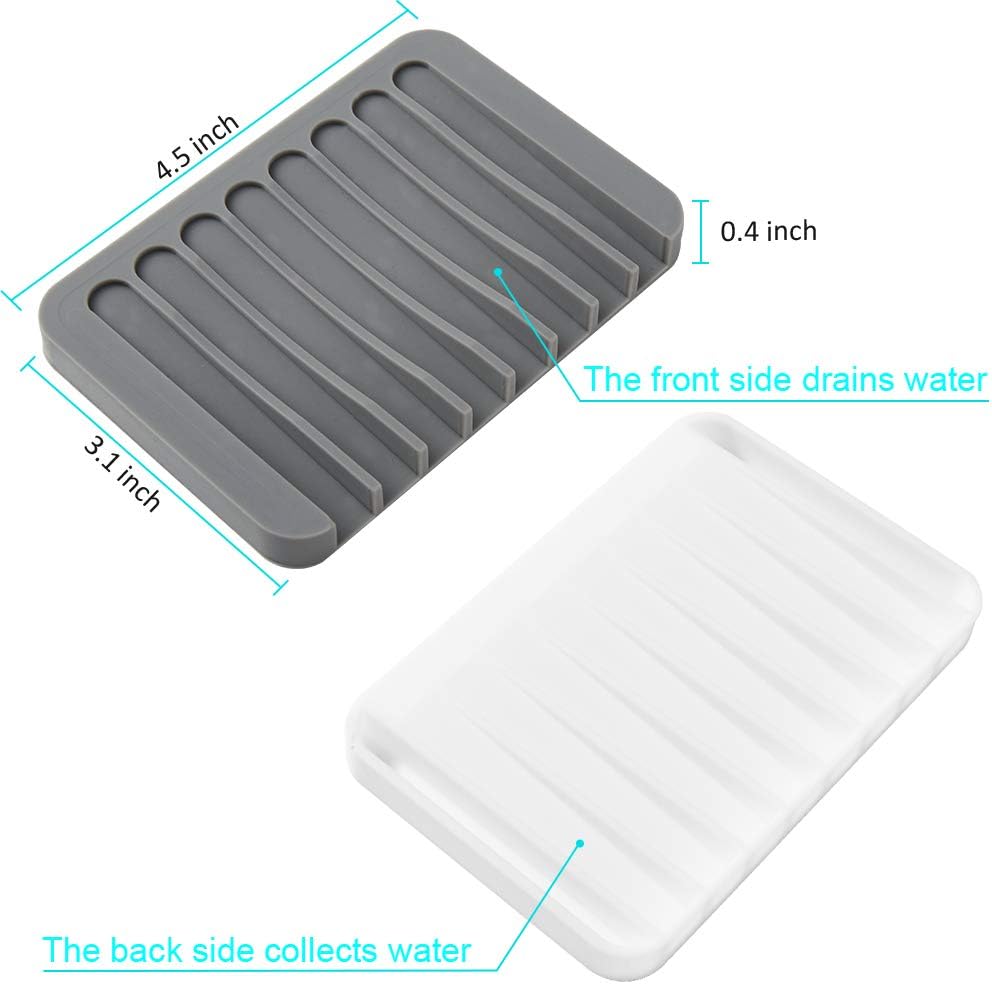 2PCS Soap Dish Holder Non-Slip Silicone Shower Drain
