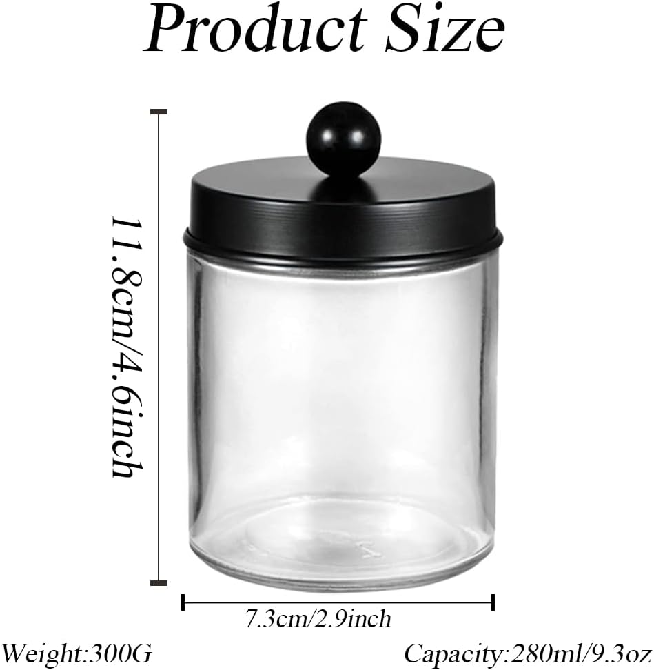 280ml Transparent Glass Jar with Black Lid Q-tip Dispenser Holder