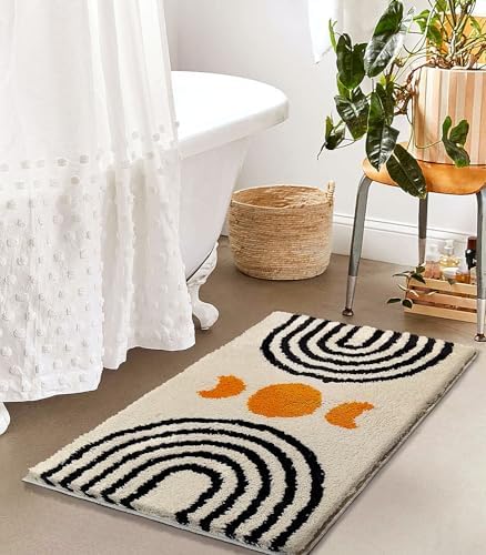 Boho Bathroom Rug Non-Slip Microfiber Abstract Design 20x32 Inch 1