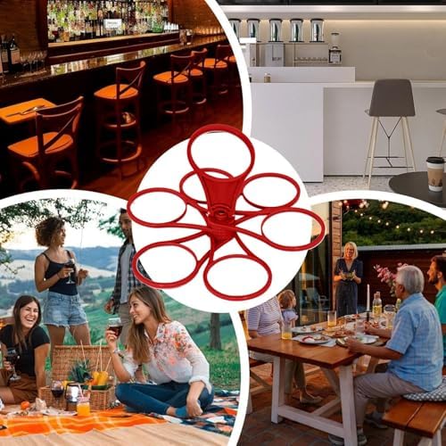 Foldable Cup Rack - 6-in-1 Portable 360 Rotating Holder for Camping Picnics Parties Red 1pc