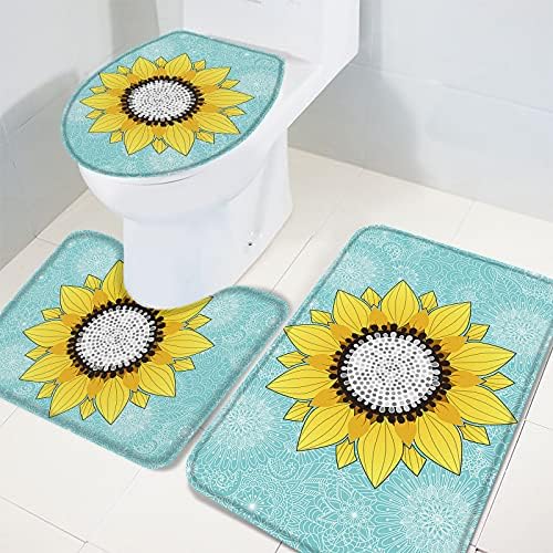 3 Piece Bathroom Rug Set with Mandala Sunflower Pattern