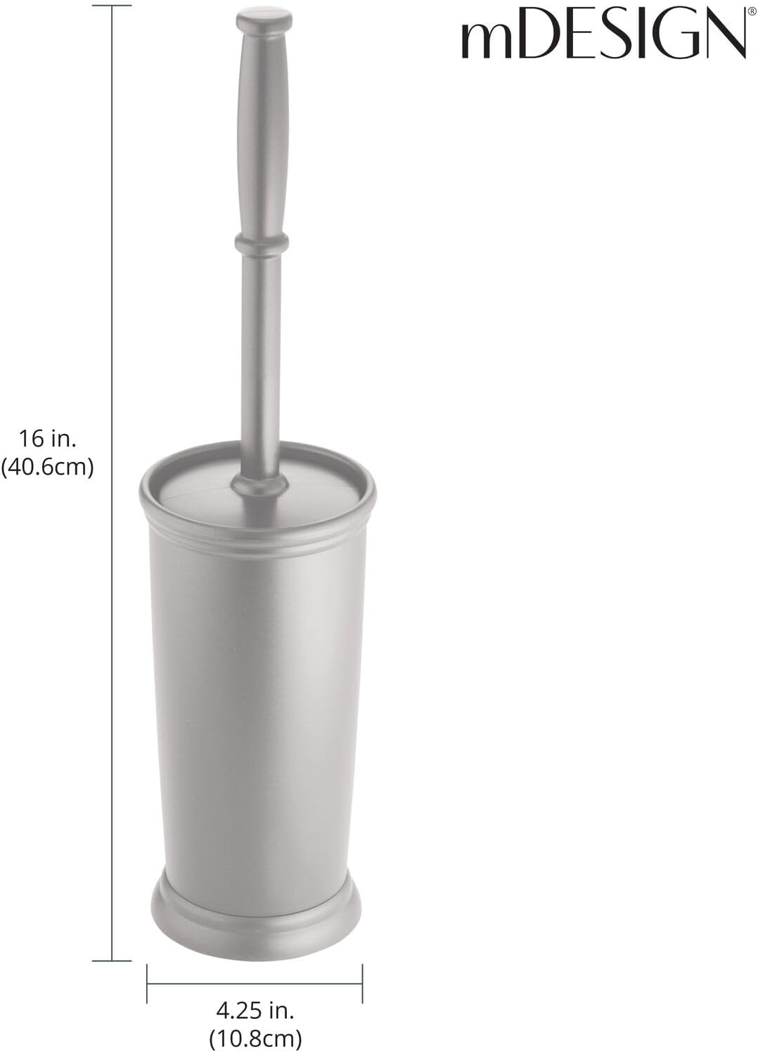 mDesign Toilet Bowl Brush with Modern Holder - 2 Pack Silver