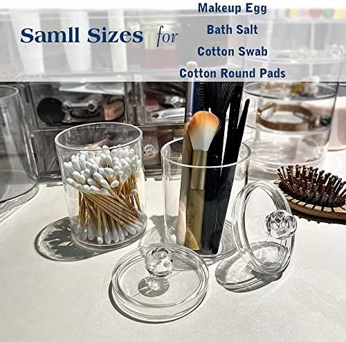 YUN-HL Qtip Holder Dispenser - 10 oz Clear Plastic Jar Set for Bathroom Vanity Storage