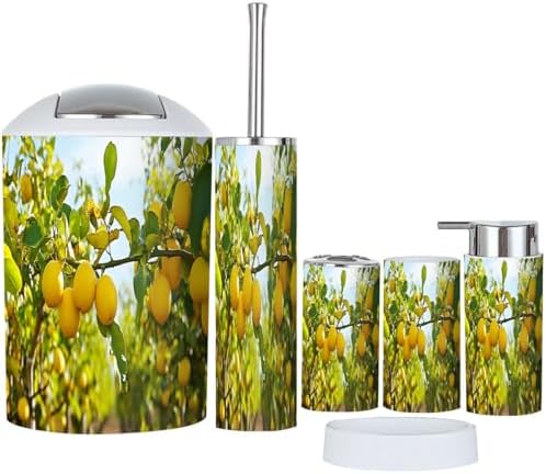 Boho Yellow Lemons Bathroom Accessory Set 6 Piece 1