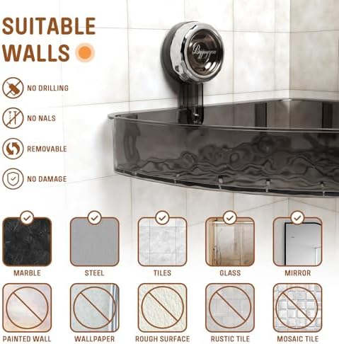 MEIGESI Acrylic Corner Shower Caddy No-Drill Wall Mounted Gray Silver 1 Pack