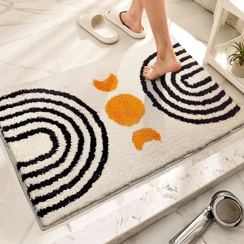 Boho Bathroom Rug Non-Slip Microfiber Abstract Design 20x32 Inch 1