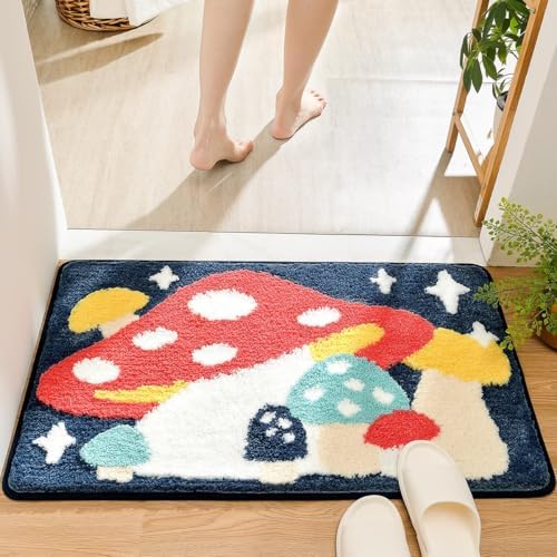 Molesun Mushroom Bath Mat 16x24 Non-Slip Microfiber Rug