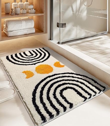 Boho Bathroom Rug Non-Slip Microfiber Abstract Design 20x32 Inch 1