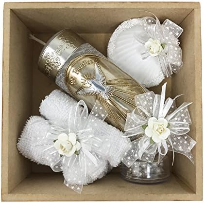 Arcangeles Mexicanos Baptism Candle Set with Wooden Box and Towel