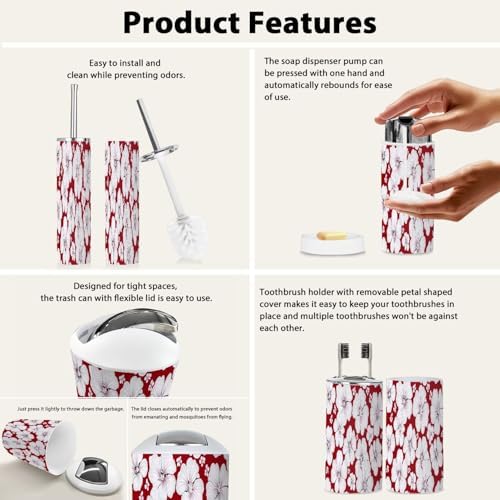 TRANQDEHOM 6-Piece Boho Floral Trash Can Set for Bathroom