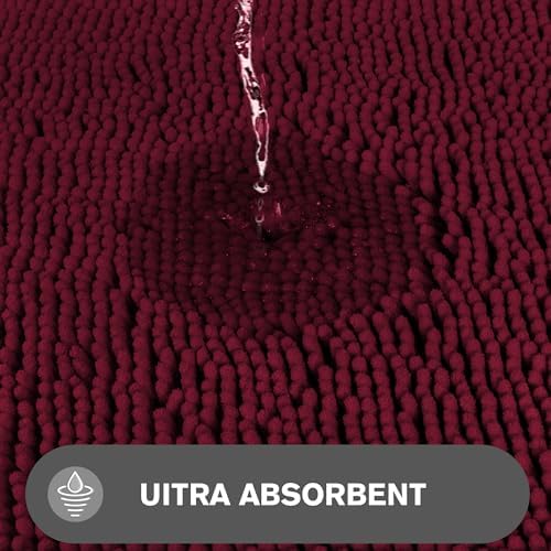 PureSwan 12x12 Small Bathroom Rug Thick Soft Chenille Non Slip Washable Absorbent Burgundy
