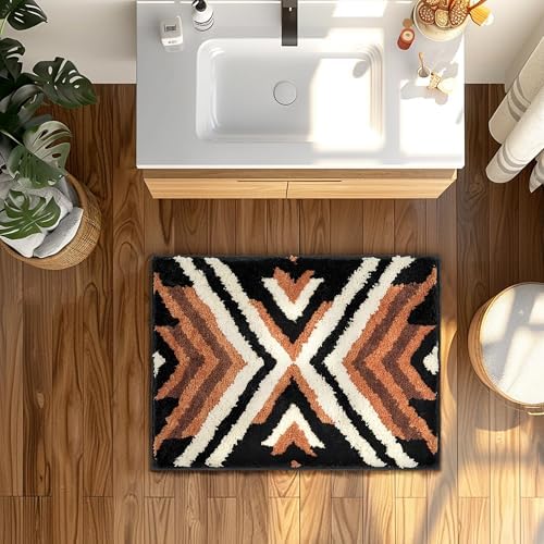 Tyrot Black Boho Bath Rug 24x36 Brown Non Slip