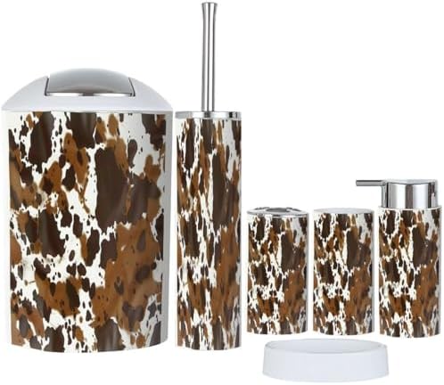 Boho Cow Leather Bathroom Accessory Set 6 Piece