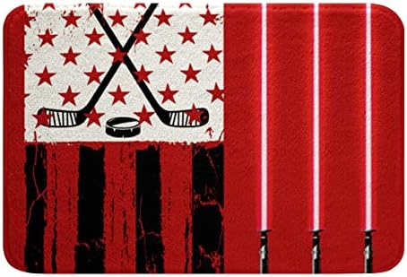 Ice Hockey Red Velvet Door Mat 24x16 Inch