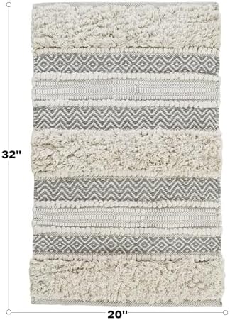 INKIVY Asher Bath Rug 20x32 Grey Shaggy Striped