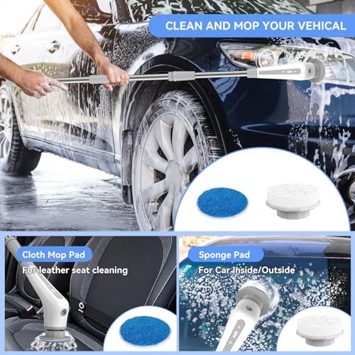 Lovawing Electric Spin Scrubber with 2 Speeds and 48 Inch Extension Arm