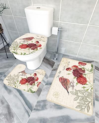 YESOF66 3 Piece Bathroom Rug Set with Non-Slip Padding