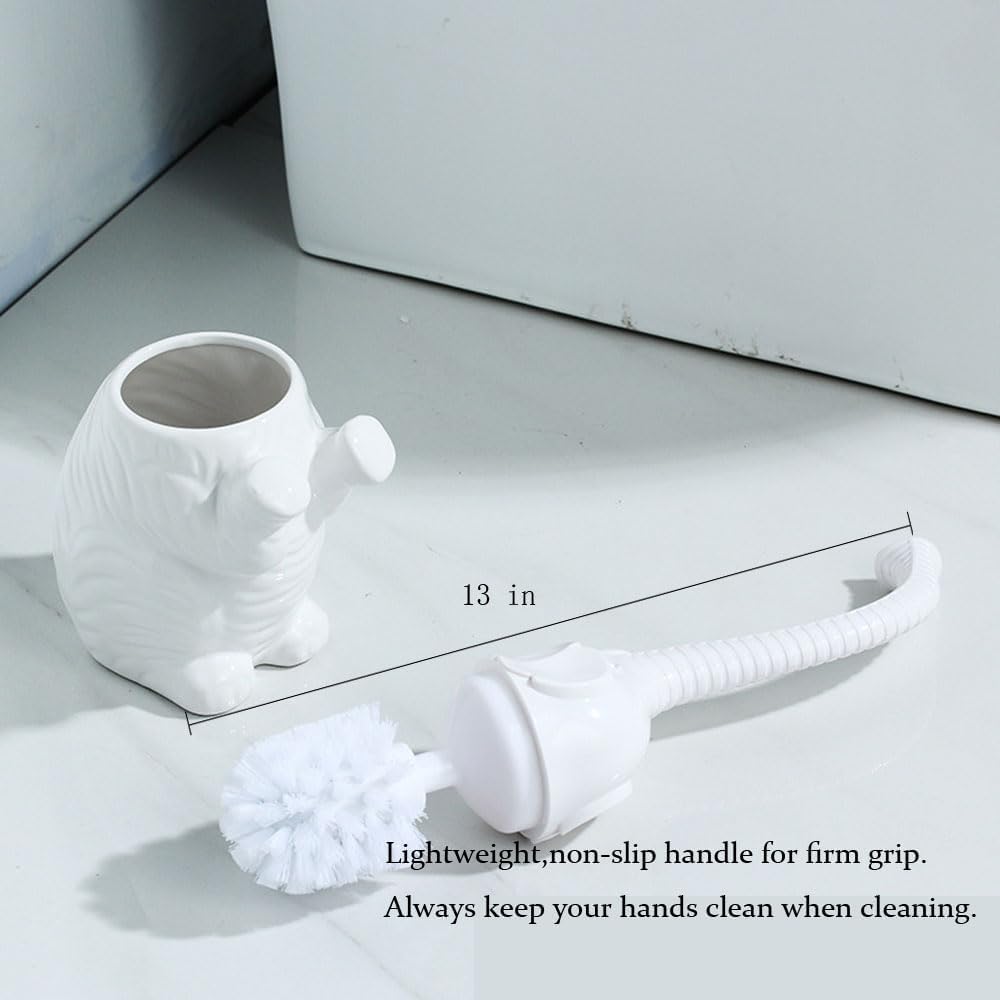 AORTULL Toilet Brush Set with Ceramic Holder and Elephant Design