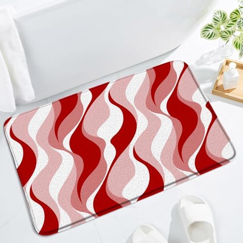 Burgundy White Wave Bath Mat Boho Design