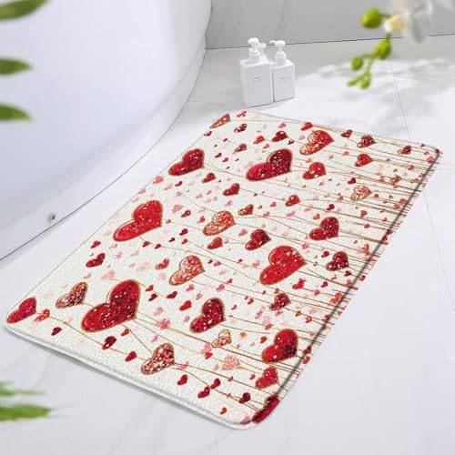 Red Love Hearts Bath Rug 16x24 Inch