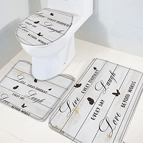 YESOF66 3 Piece Bathroom Rug Set Grey Wood Grain Non-Slip