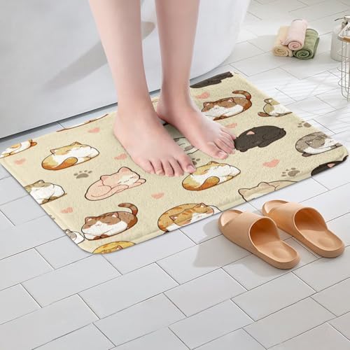 Homewish Cute Kitten Bathroom Rug with Non-Slip Backing