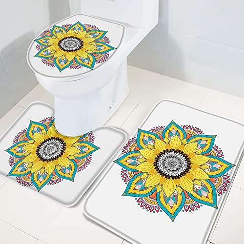YESOF66 3 Piece Bathroom Rugs Set with Non-Slip Mandala Sunflower Pattern