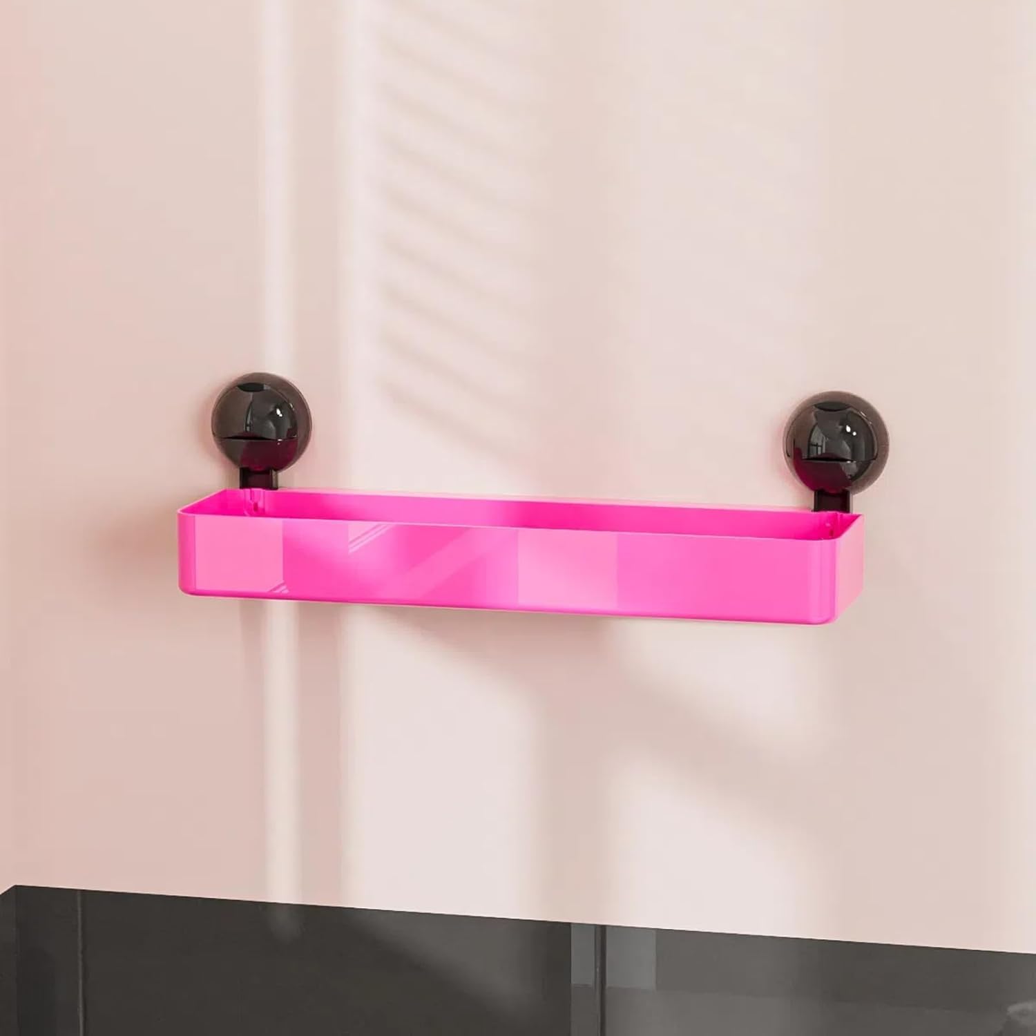 Pink Rectangle Shower Caddy with Suction Cup Shelf