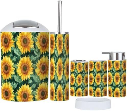 Boho Floral Sunflowers Bathroom Accessories Set 6 Piece