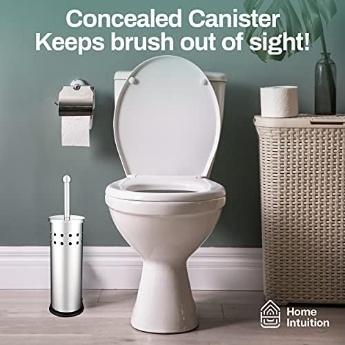 Home Intuition Modern Brushed Stainless Steel Toilet Brush Holder Set 2 Pack